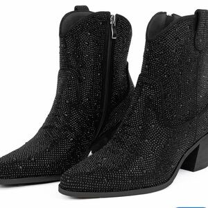 Very G Black Rhinestone Western Ankle Boots